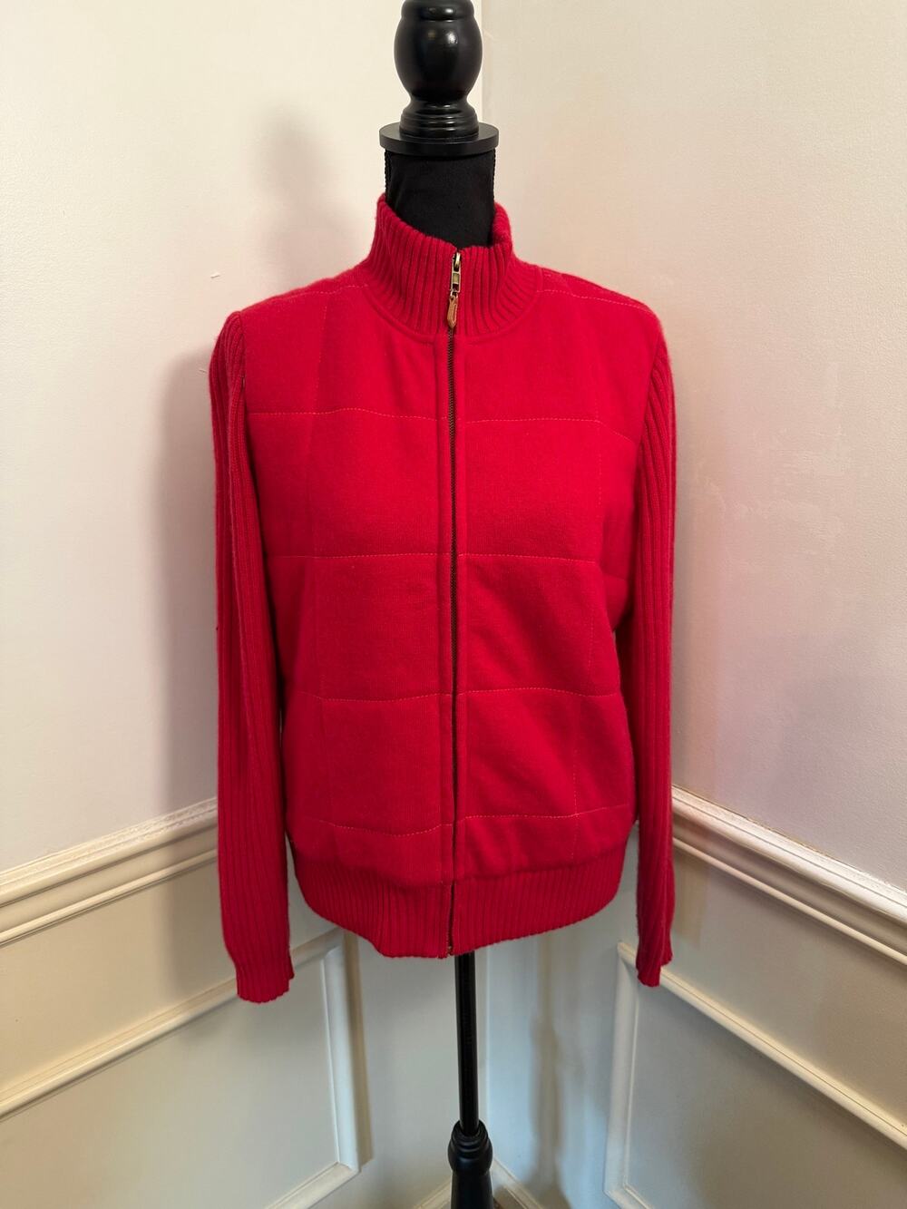 J.McLaughlin Vintage Red Quilted Full-Zip Sweater Jacket NWT Flawed Cashmere